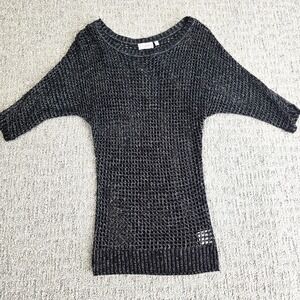 Soulmates Black Metallic Open Knit Long Sweater Top Grunge Y2K Womens S